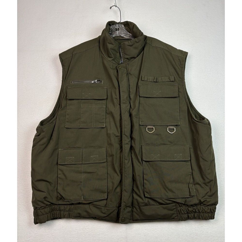 Stag Hill Puffer Sherpa/Cavnas Vest Olive‎ Green Zip/Snap Up Size 3XL Pockets